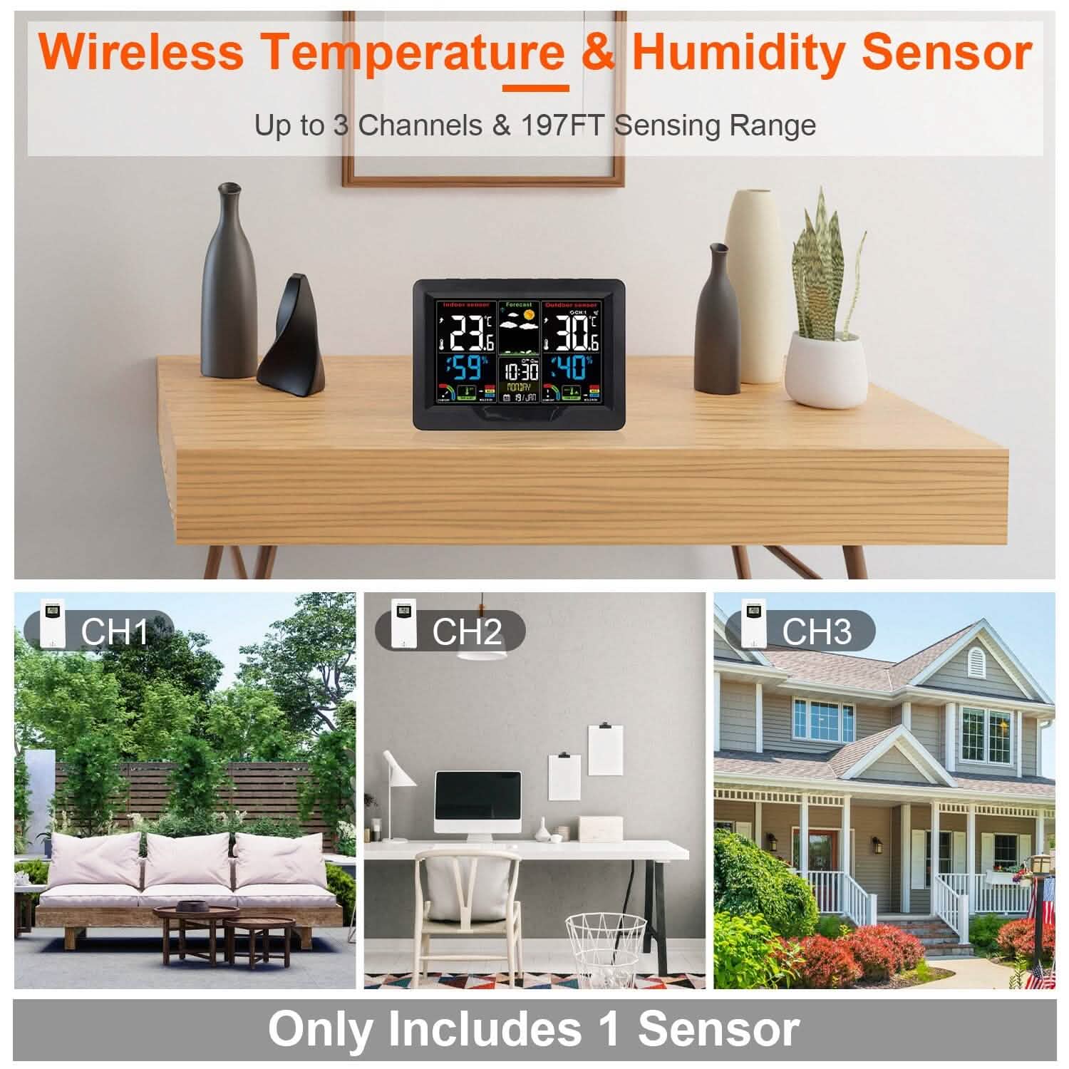Indoor/Outdoor Thermometer Humidity Weather Forecast Temperature with Backlight Household Appliances - DailySale