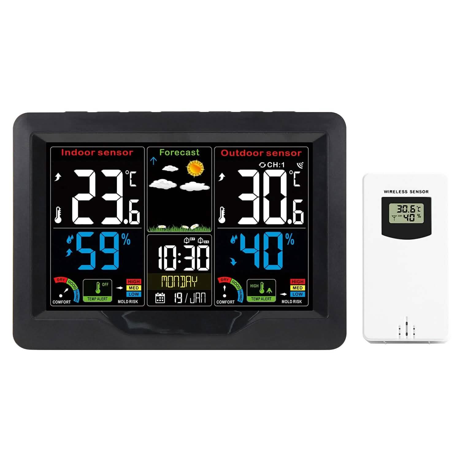 Indoor/Outdoor Thermometer Humidity Weather Forecast Temperature with Backlight Household Appliances - DailySale