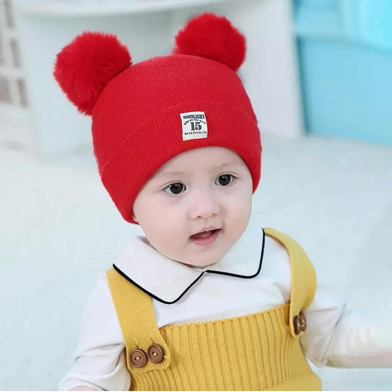Infant Baby Winter Warm Knit Bobble Beanie Hat with Scarf Set