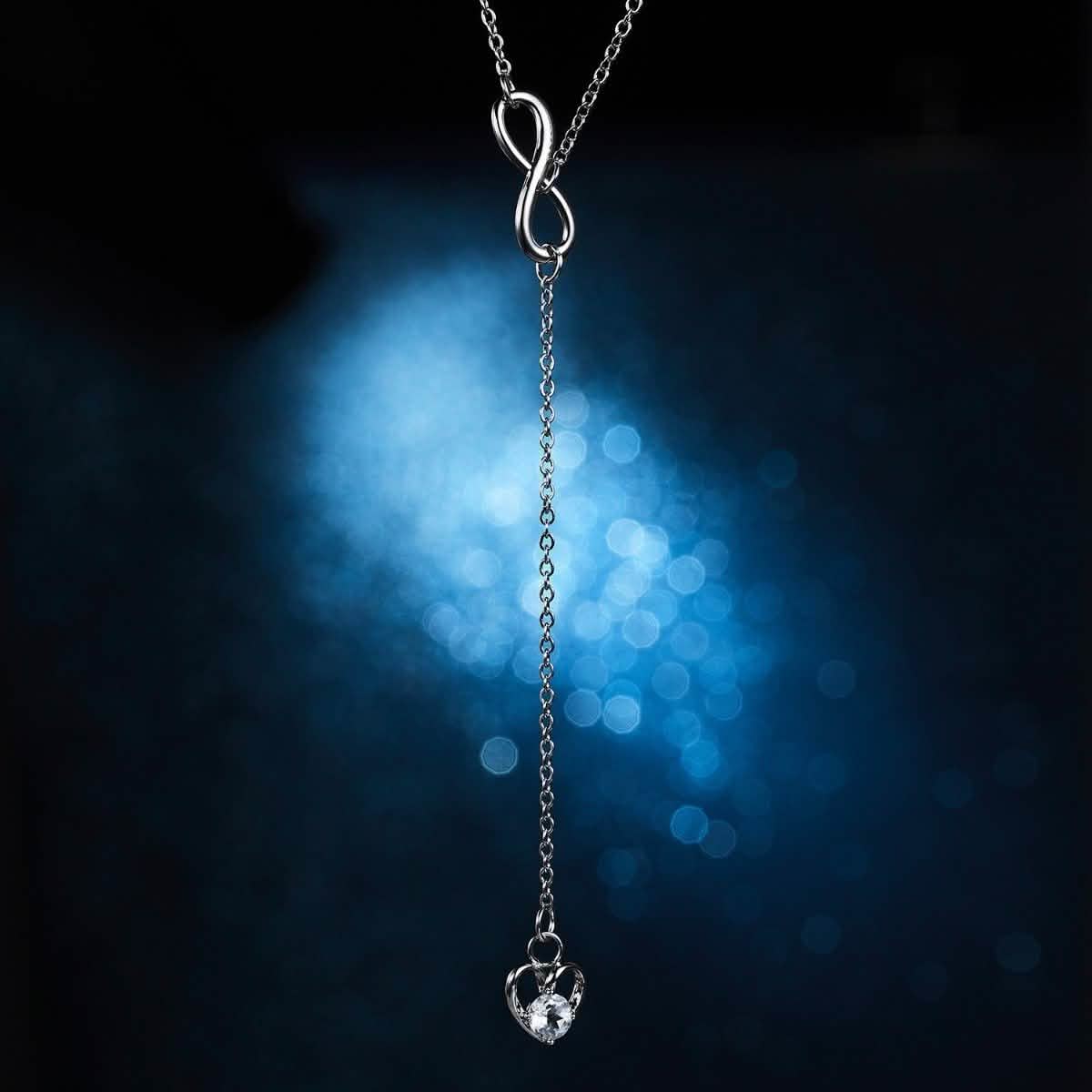 Infinity Heart Crystal Lariat Pendant Necklace Jewelry - DailySale