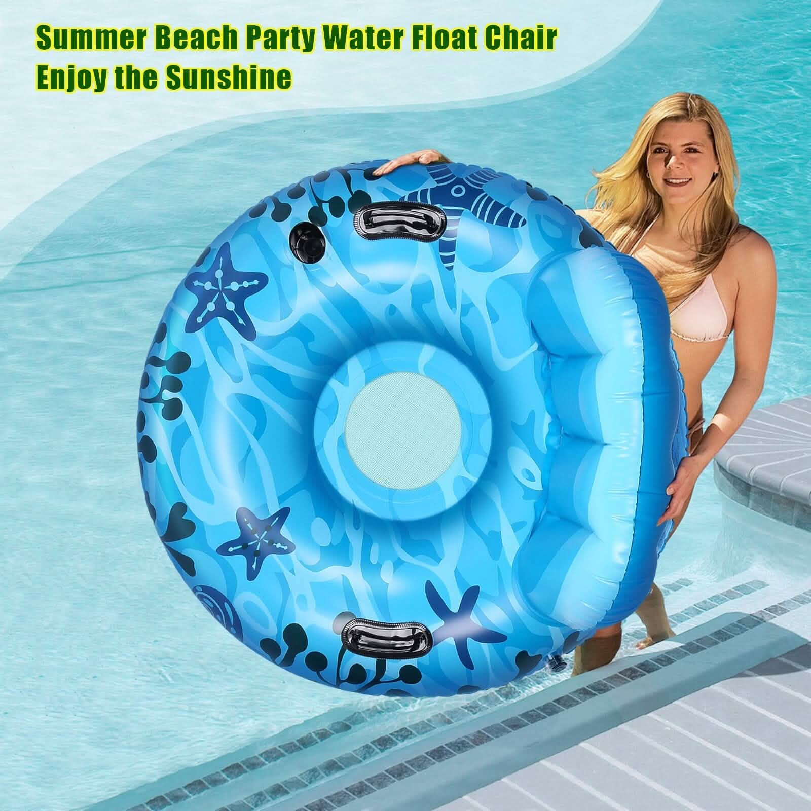Inflatable Lounger Pool Float with Rubber Handle and Drink Holder Sports & Outdoors - DailySale