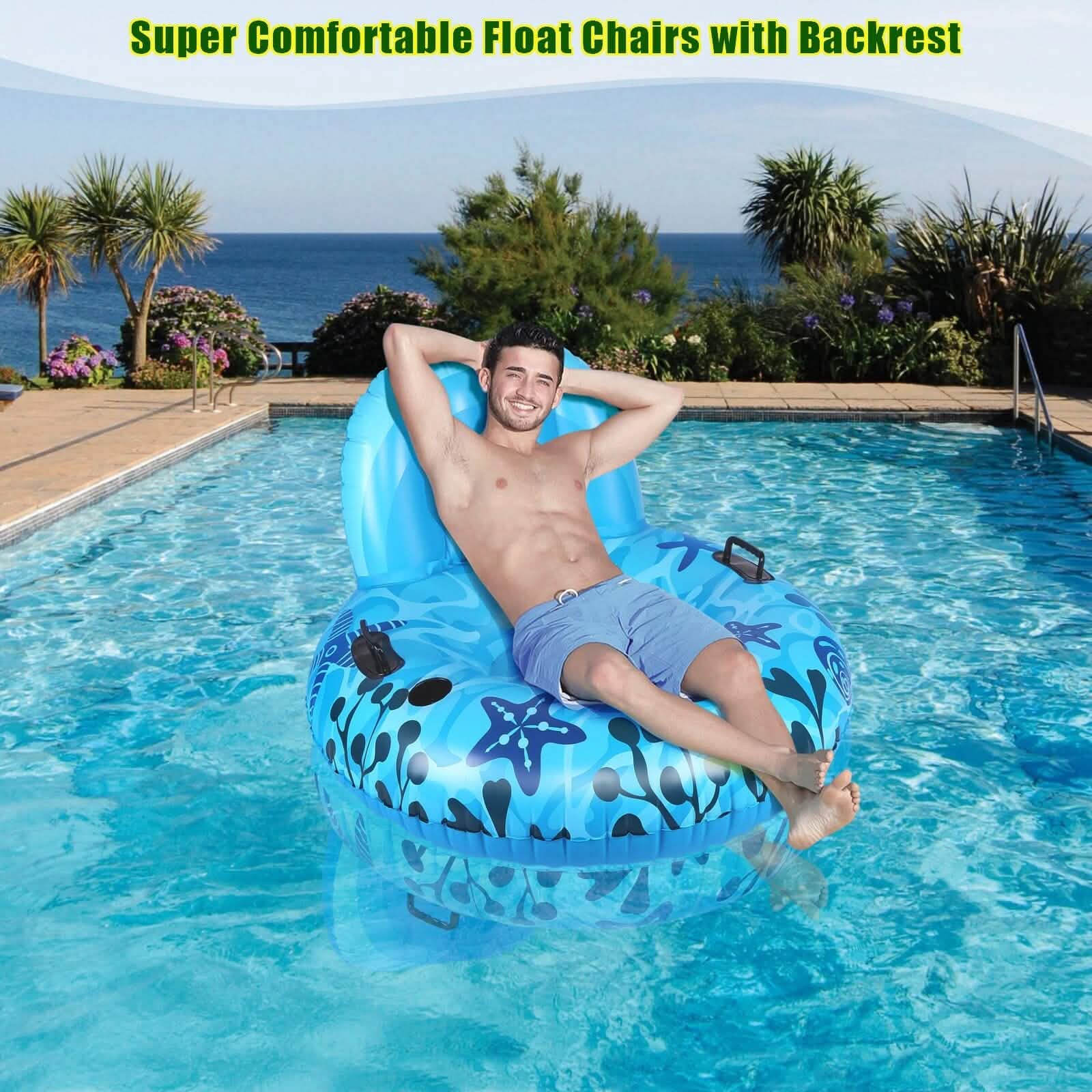 Inflatable Lounger Pool Float with Rubber Handle and Drink Holder Sports & Outdoors - DailySale