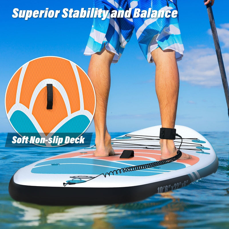 Inflatable Paddle Board Stand up Adults with Adjustable Paddle and Removable Fin Orange Sports & Outdoors - DailySale