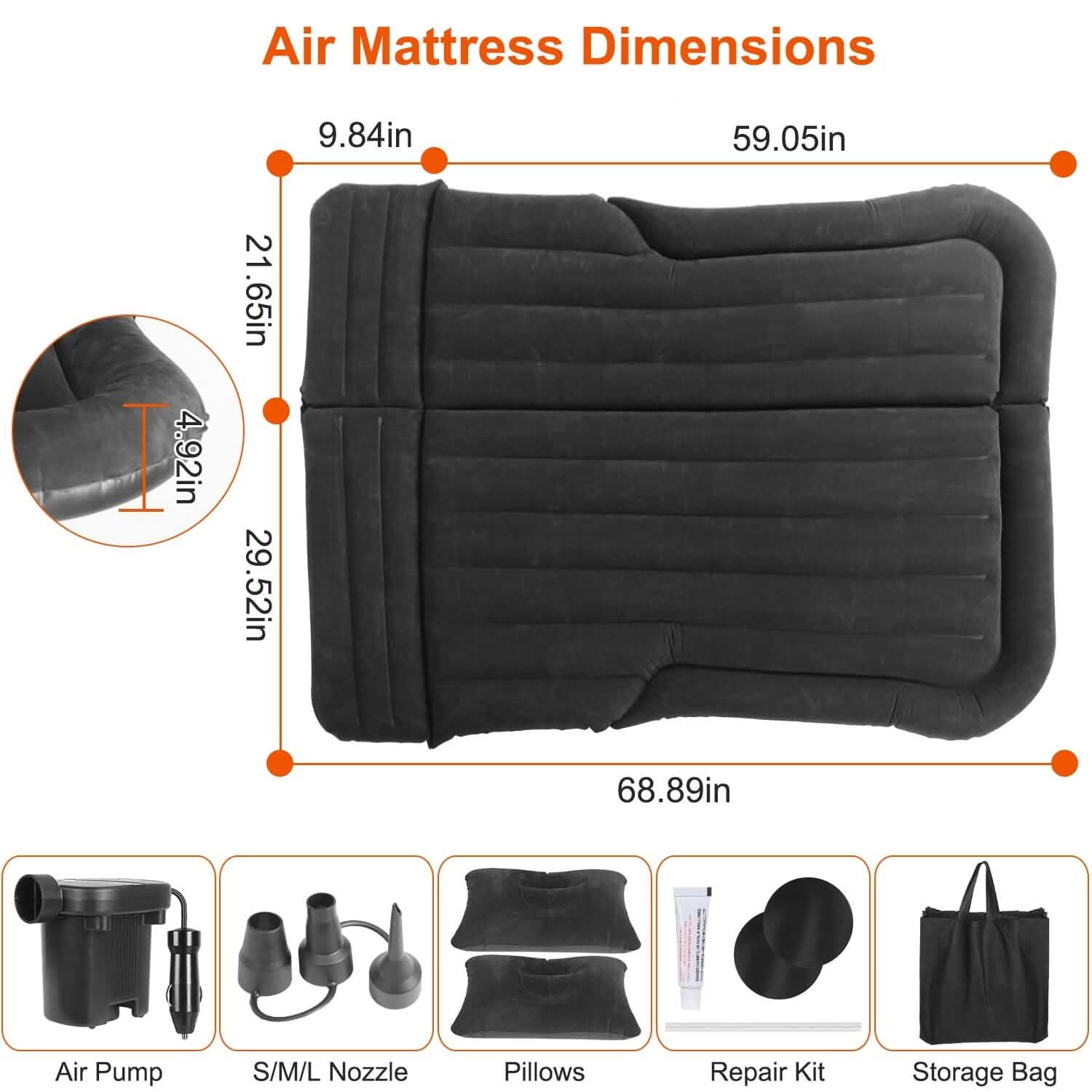 Inflatable SUV Air Mattress Thickened Camping Bed Cushion with Pillow Automotive - DailySale