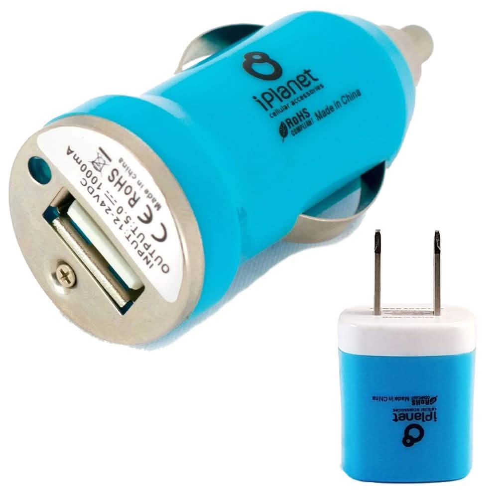 iPlanet 5V USB Car Charger and Wall Charger Combo Mobile Accessories Blue - DailySale