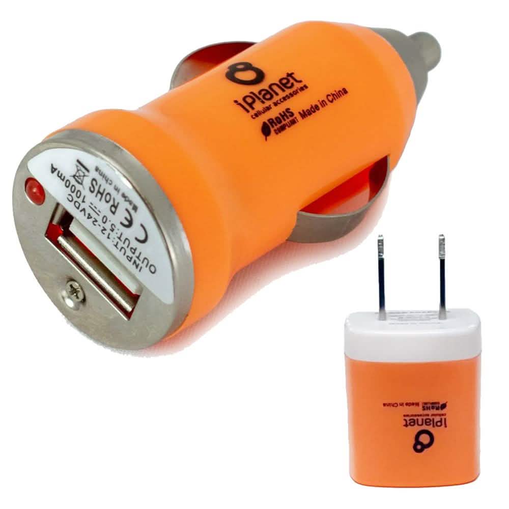 iPlanet 5V USB Car Charger and Wall Charger Combo Mobile Accessories Orange - DailySale