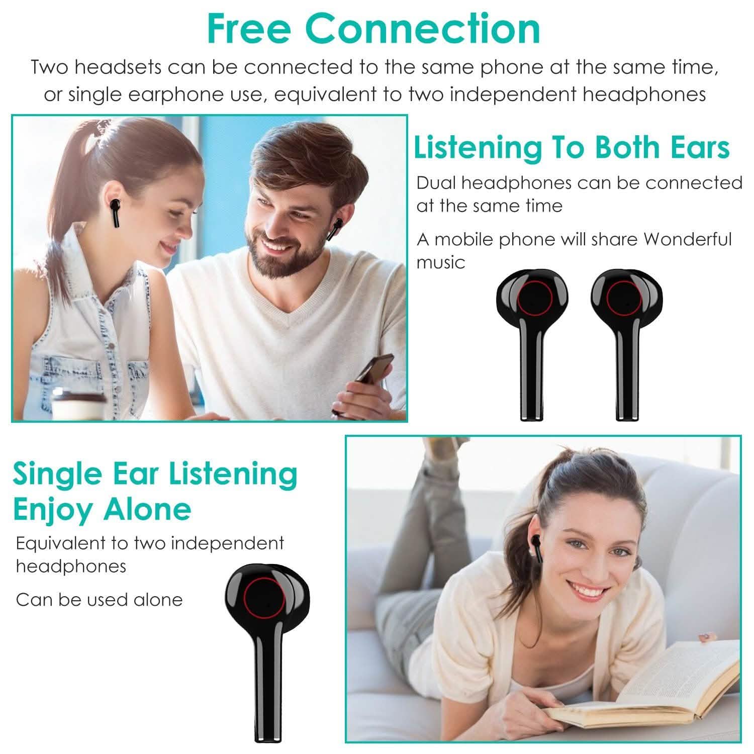 IPX5 Waterproof Wireless 5.0 TWS Earbuds Wireless Headset with Mic Headphones & Audio - DailySale