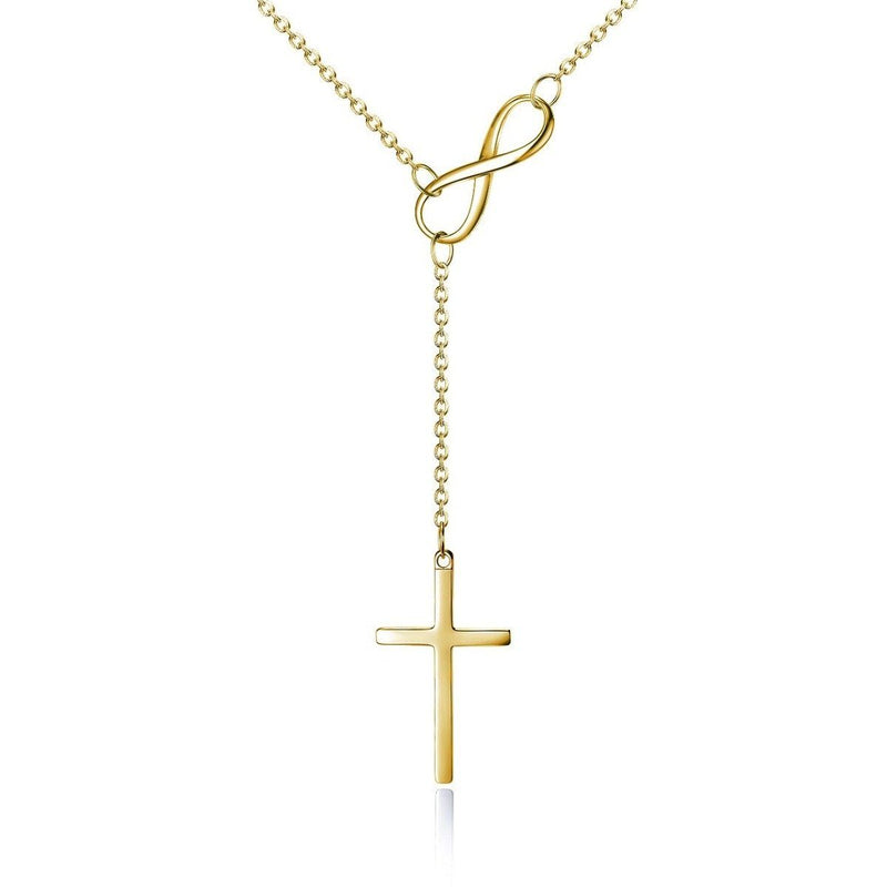 Italian Sterling Silver Infinity Cross Lariat Necklace Jewelry Gold - DailySale