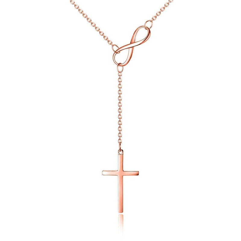 Italian Sterling Silver Infinity Cross Lariat Necklace Jewelry Rose Gold - DailySale