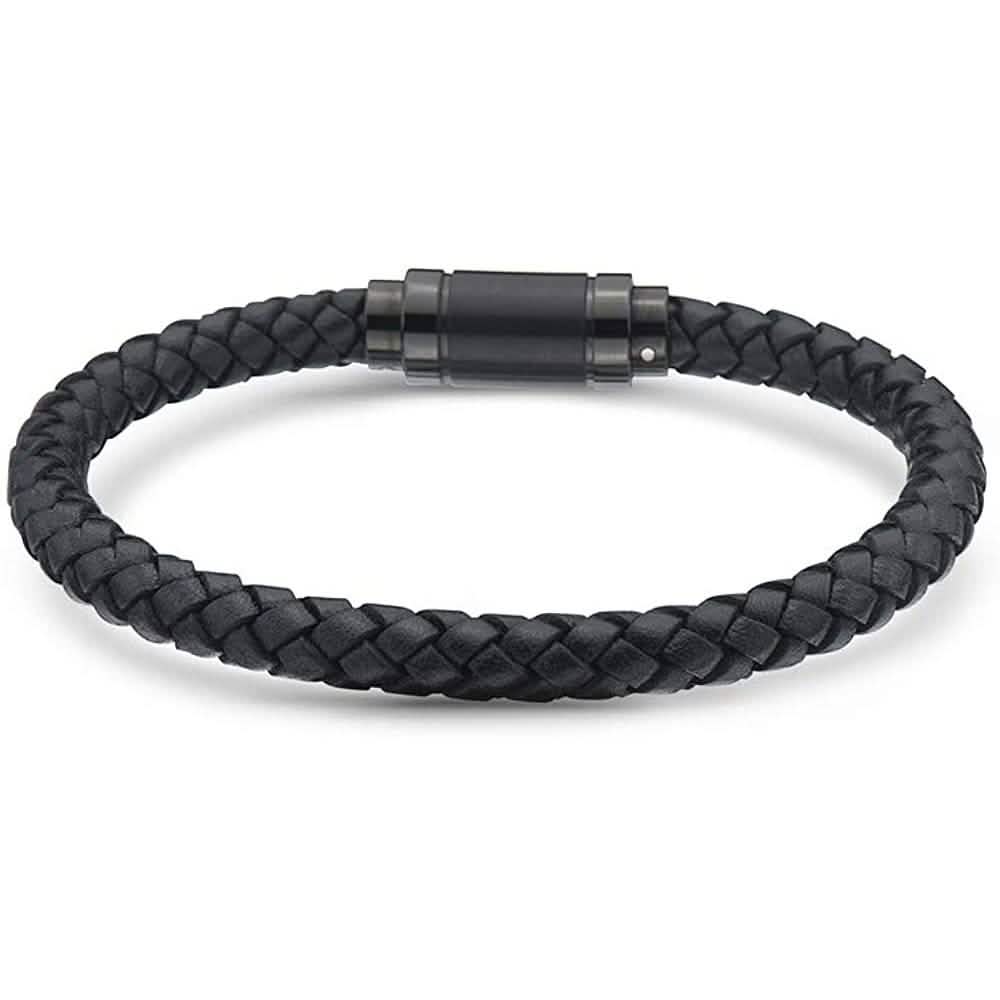 Back view of Jarrix Steel Men's Bracelet Leather Stainless Steel Magnetic Closure