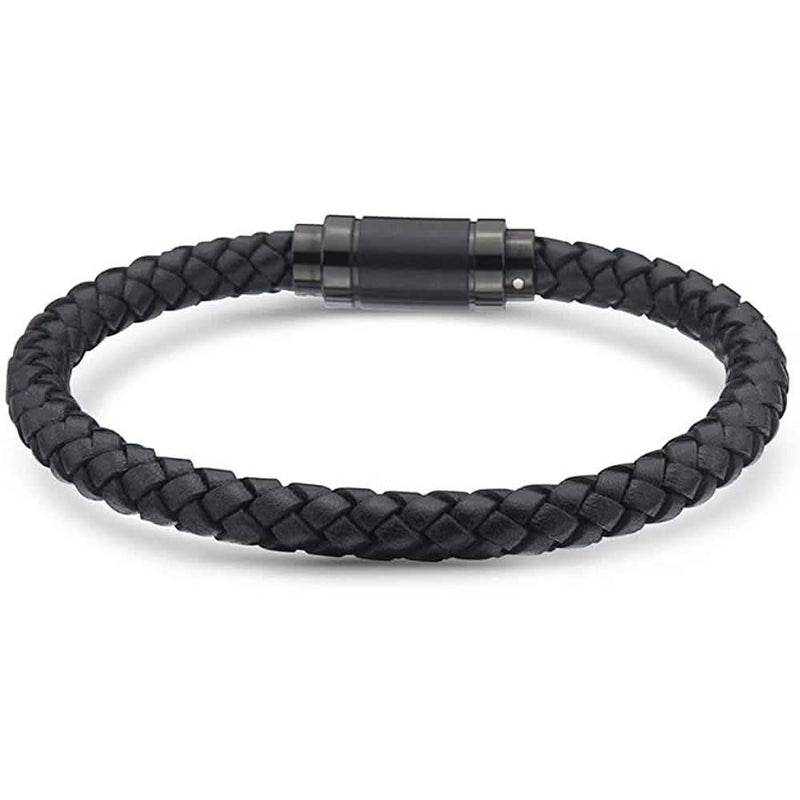 Back view of Jarrix Steel Men's Bracelet Leather Stainless Steel Magnetic Closure