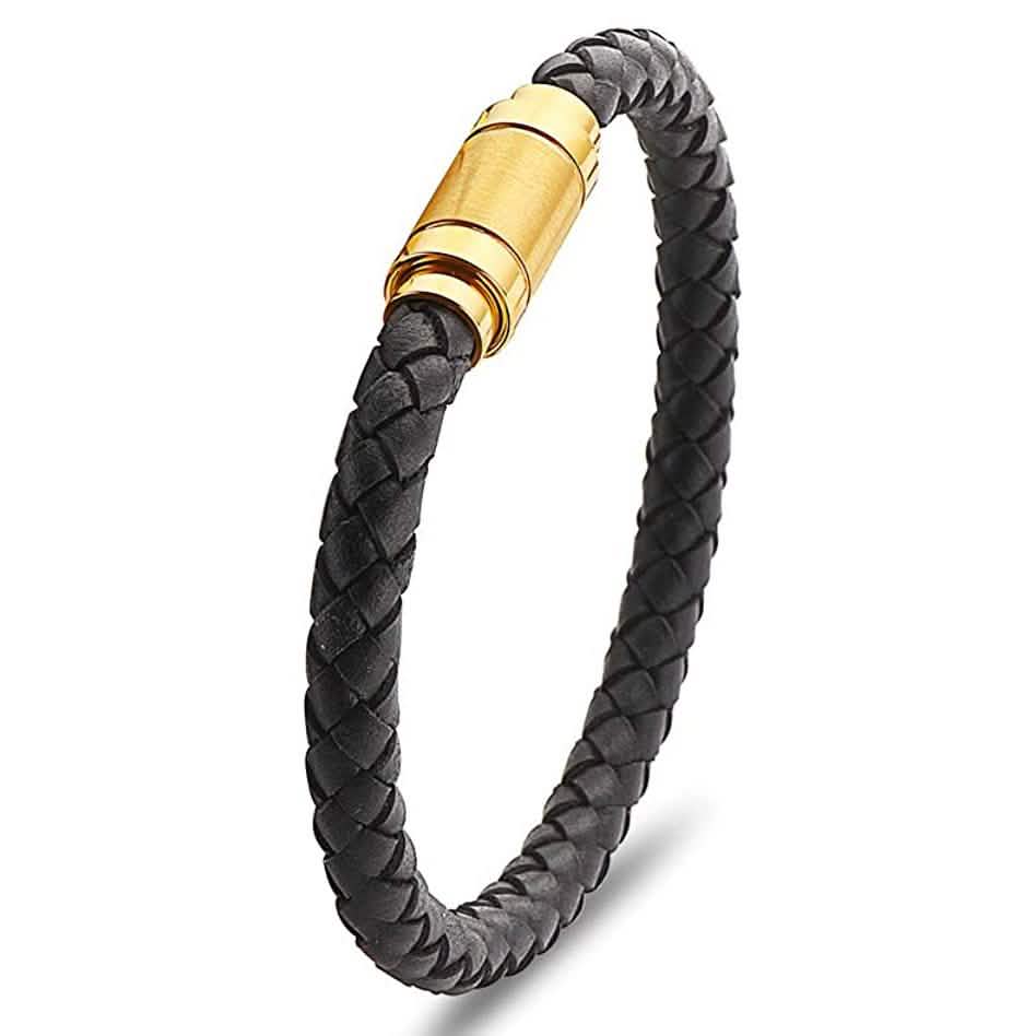 Jarrix Steel Men's Bracelet Leather Stainless Gold Magnetic Closure, at Dailysale