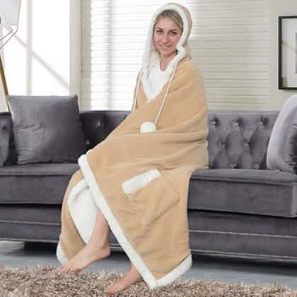 Jellie Cozy and Ultra Plush Sherpa Hoodie Throw Women's Apparel Camel - DailySale