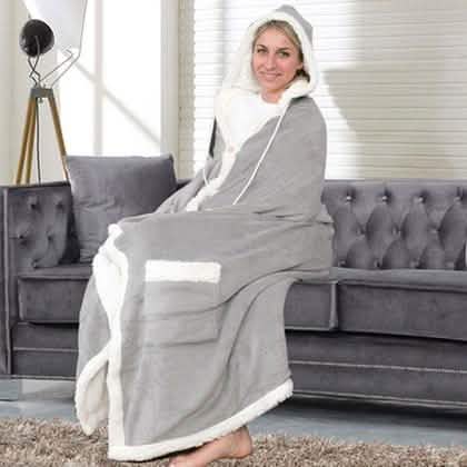 Jellie Cozy and Ultra Plush Sherpa Hoodie Throw Women's Apparel Gray - DailySale