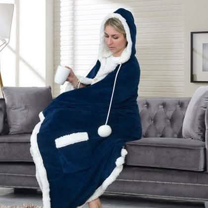 Jellie Cozy and Ultra Plush Sherpa Hoodie Throw Women's Apparel Navy - DailySale