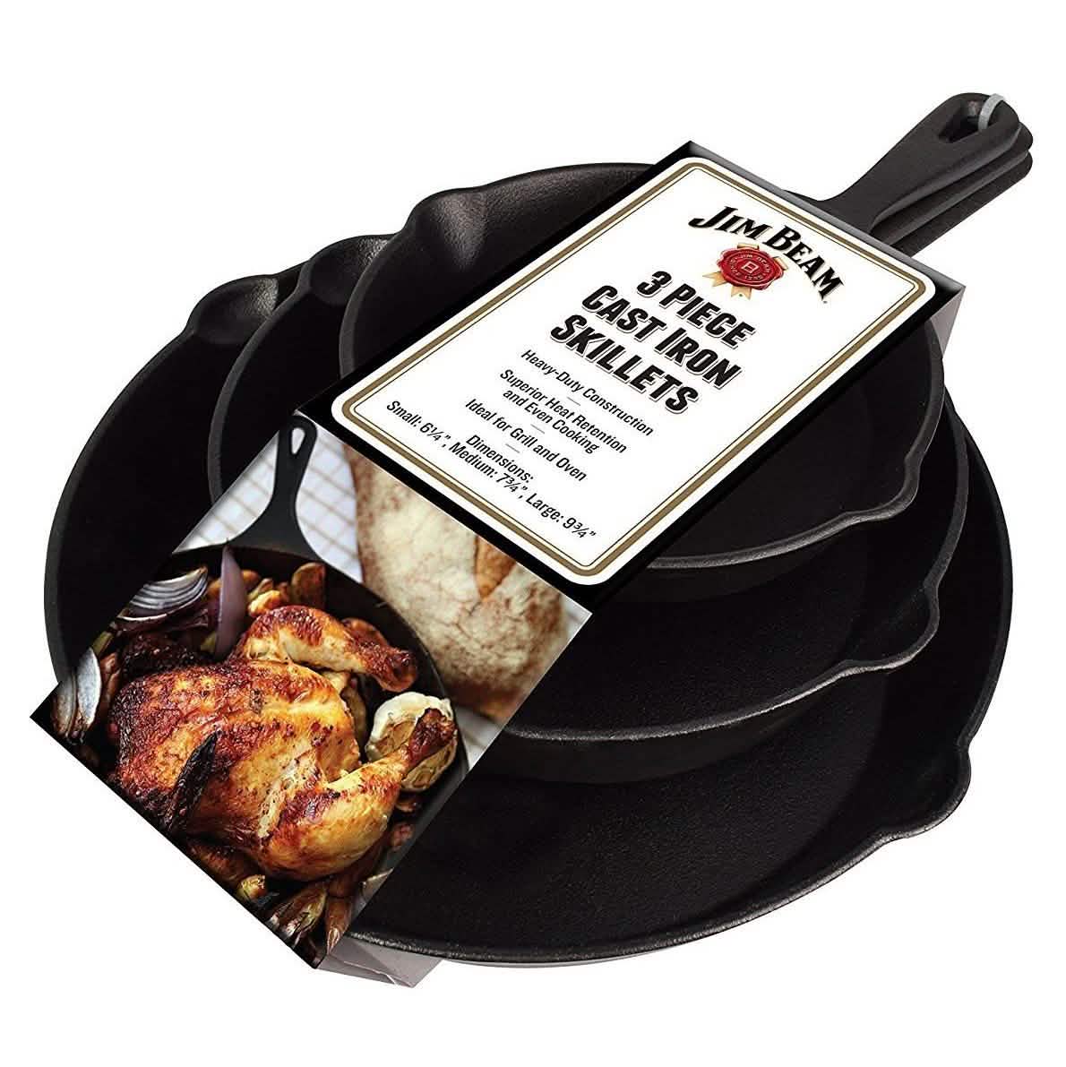 Jim Beam 3-Piece Cast Iron Skillets Kitchen Essentials - DailySale