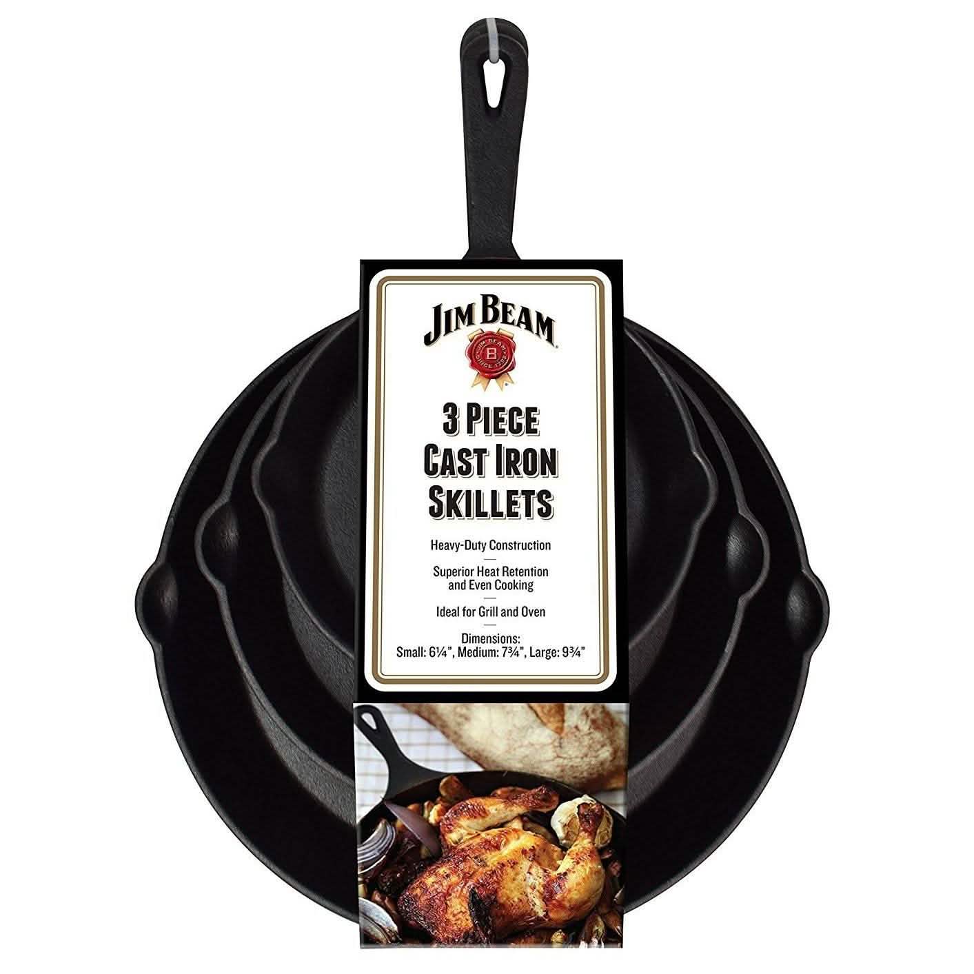 Jim Beam 3-Piece Cast Iron Skillets Kitchen Essentials - DailySale
