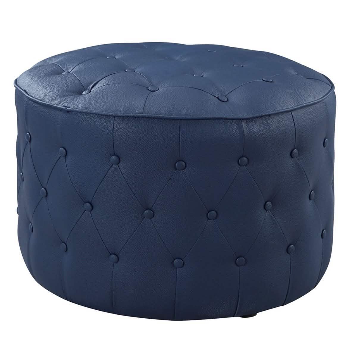Jimmy Ottoman Button Tufted PU Leather Upholstered Round Pouf Furniture & Decor Blue - DailySale