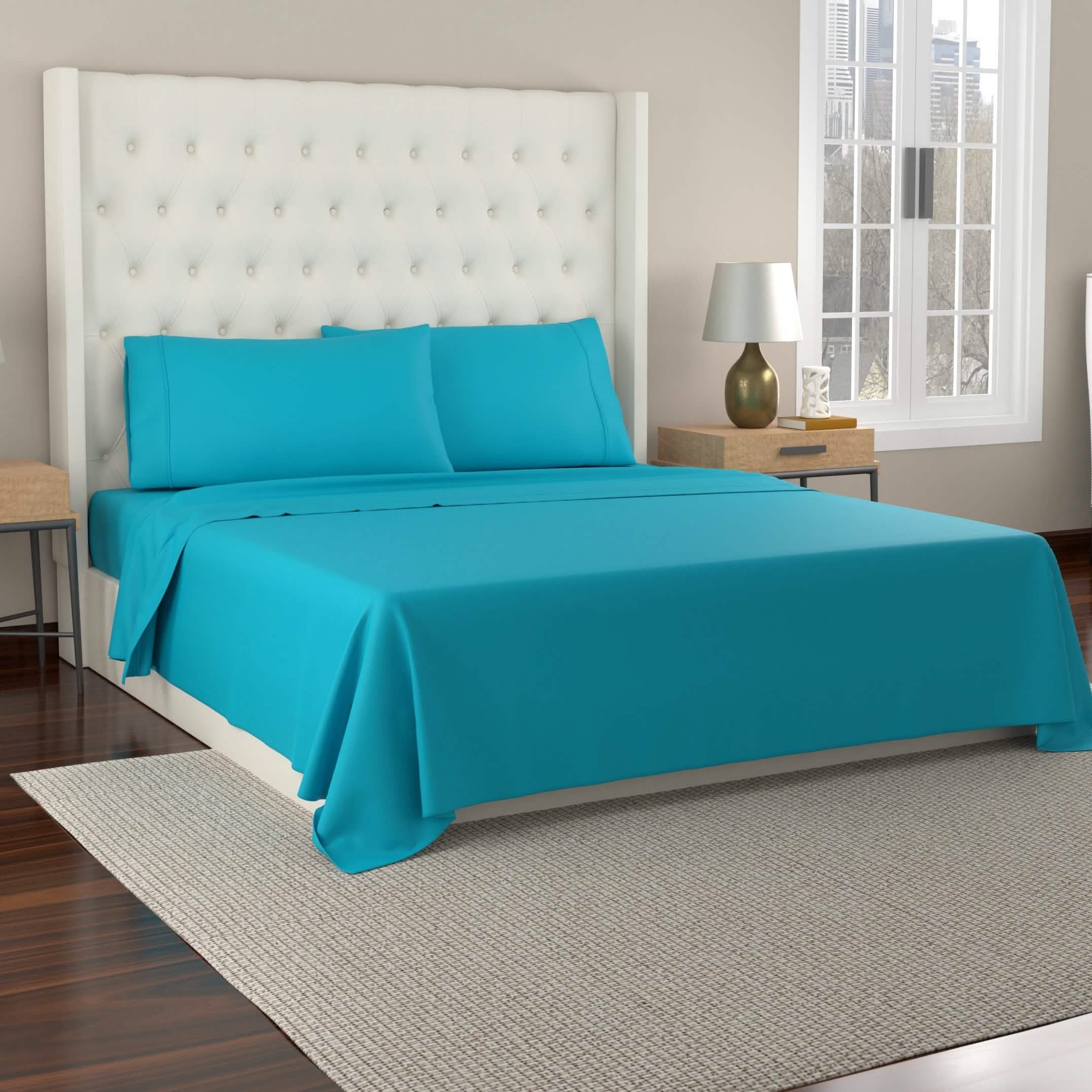 Kathy Ireland 300 Thread Count Organic Cotton Percale Sheet Sets Bedding Queen Aqua - DailySale