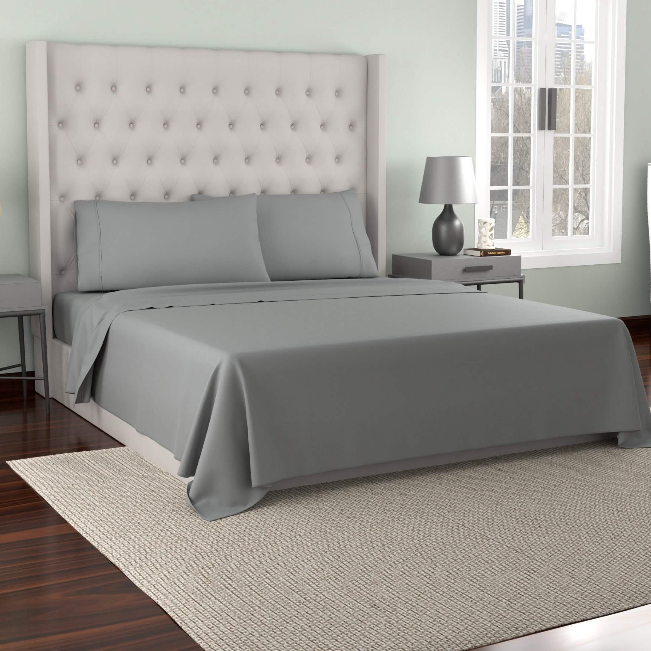 Kathy Ireland 300 Thread Count Organic Cotton Percale Sheet Sets Bedding Queen Silver - DailySale