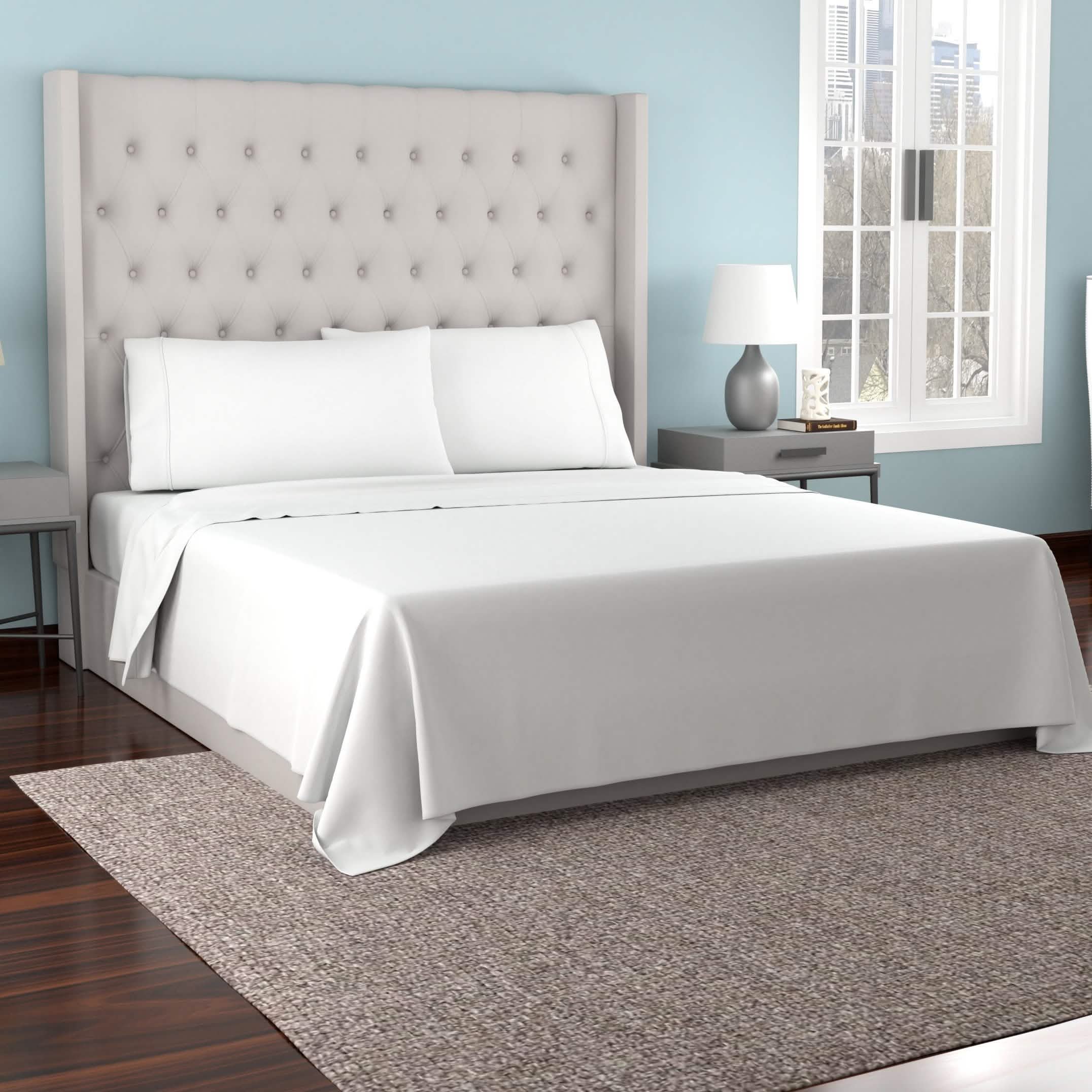 Kathy Ireland 300 Thread Count Organic Cotton Percale Sheet Sets Bedding Queen White - DailySale