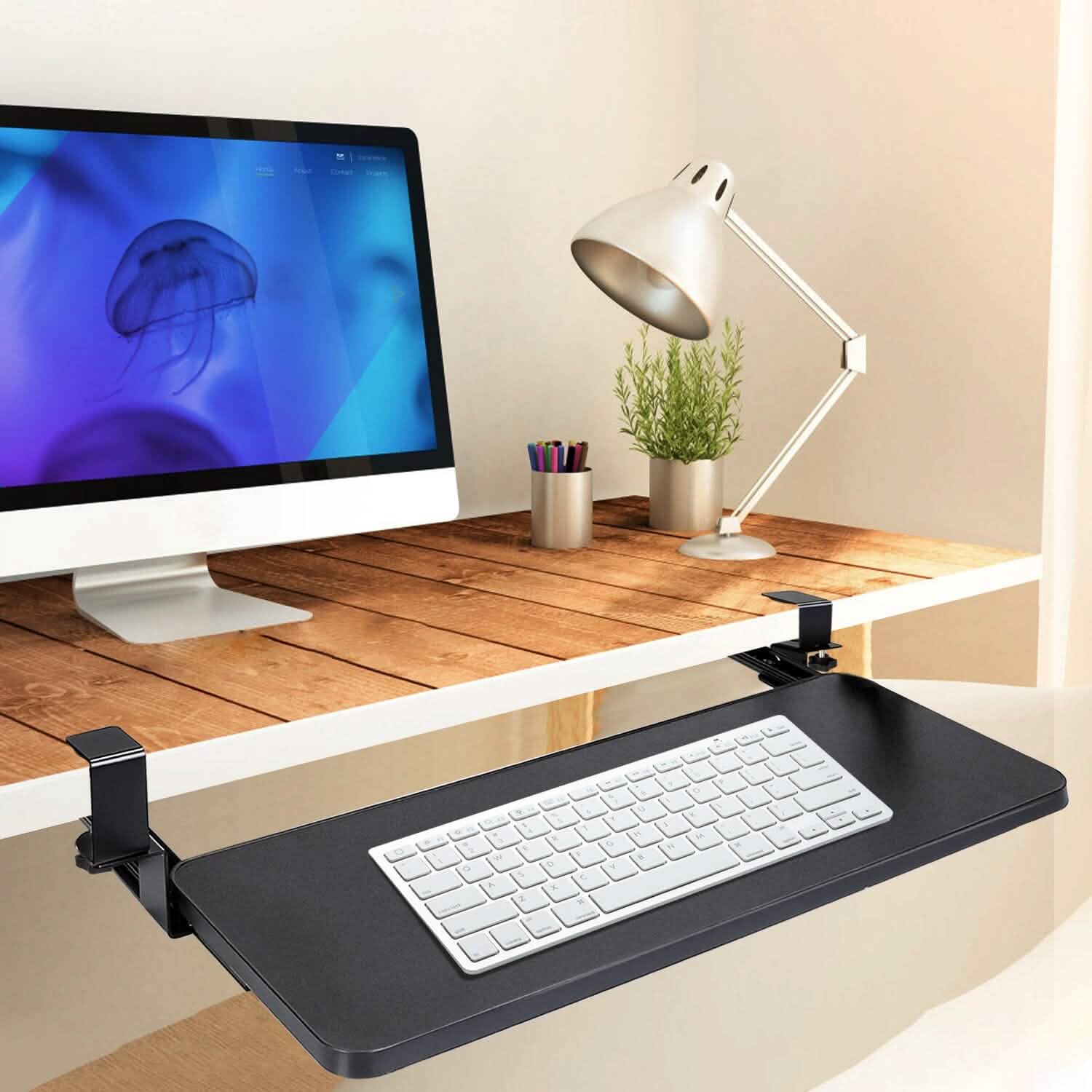 Keyboard Mouse Tray Under Desk Retractable Slide Out Drawer with C Clamp Computer Accessories - DailySale