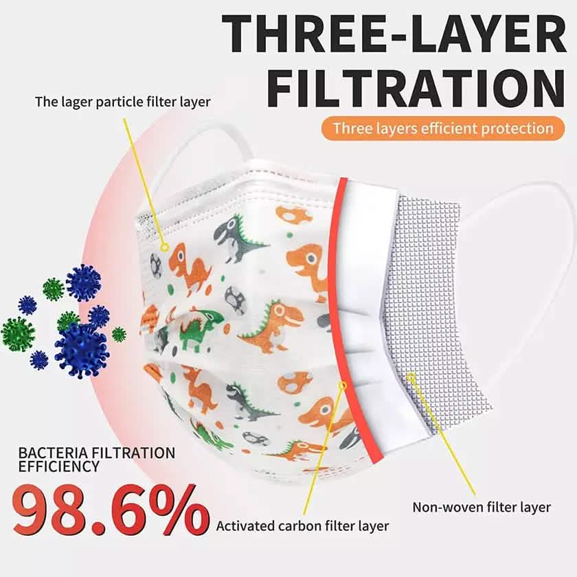 Kids 3-Ply Disposable Dinosaur Face Masks Face Masks & PPE - DailySale