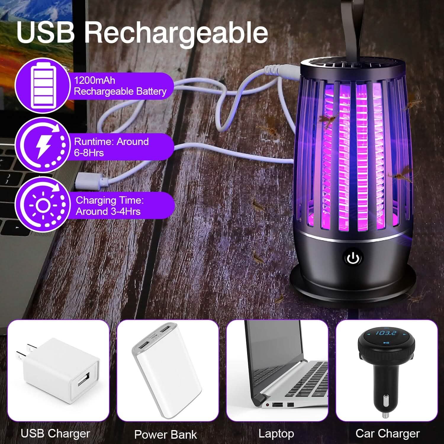 Killer Lamp Bug Zapper with Night Light Strap Mosquito Catcher Pest Control - DailySale