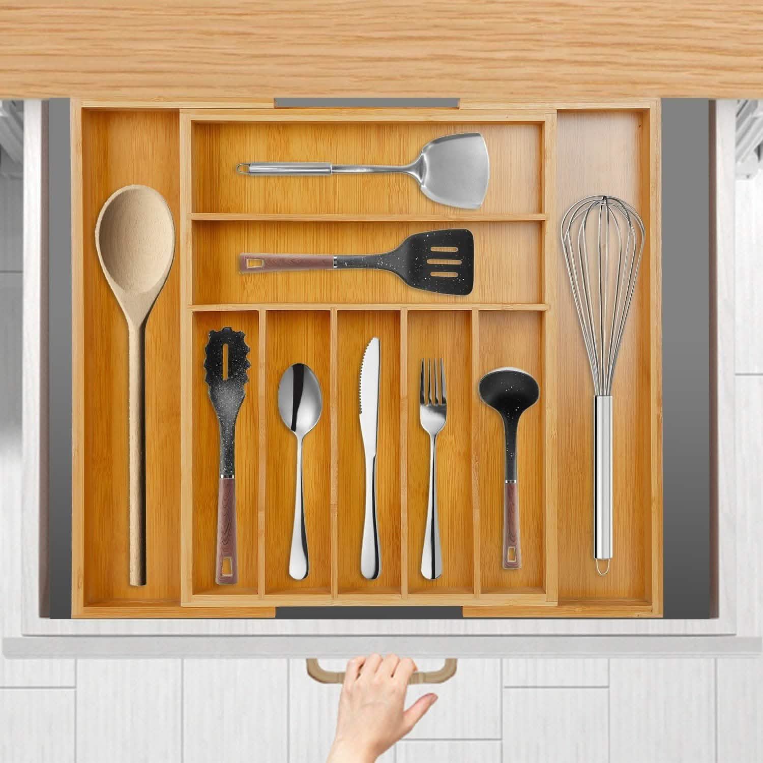 Kitchen Bamboo Expandable Cutlery Utensil Drawer Organizer Closet & Storage - DailySale