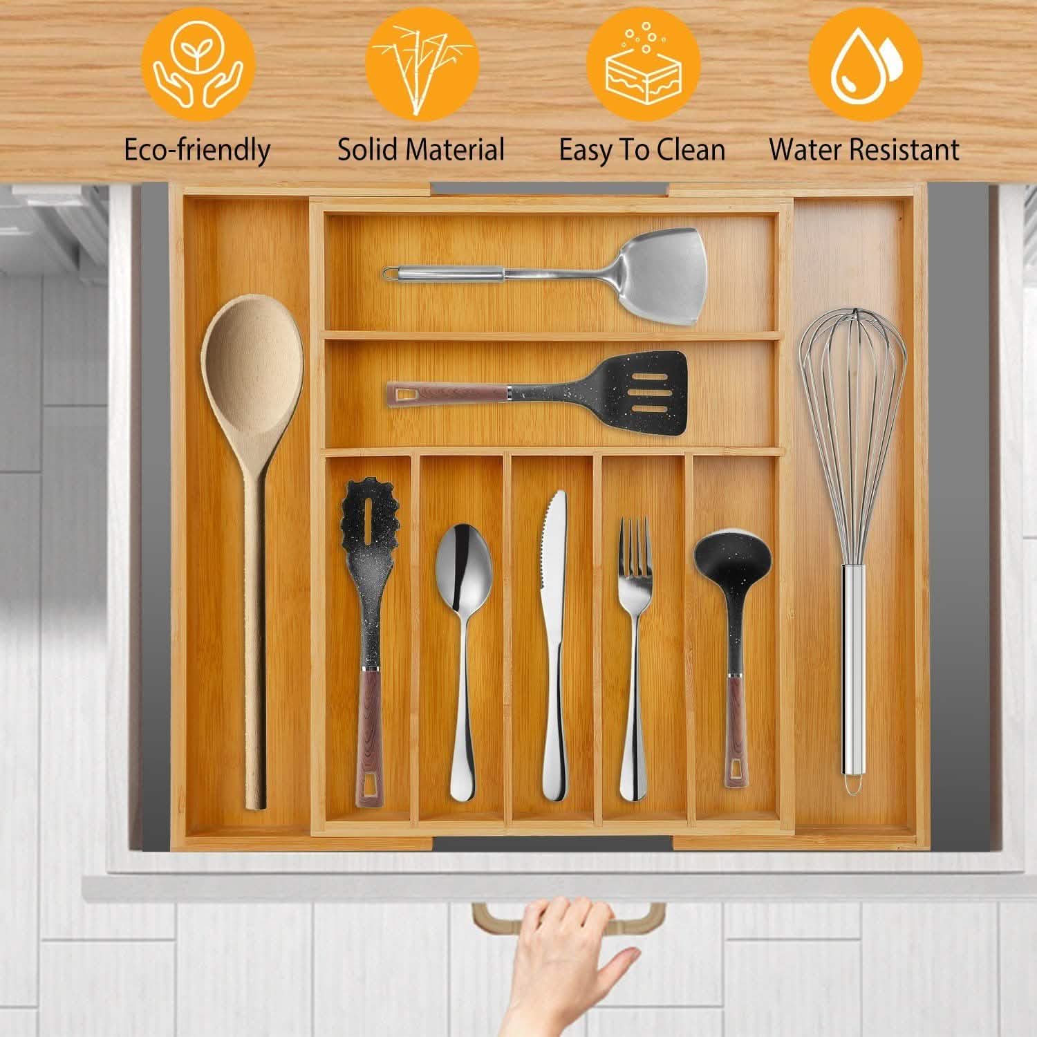 Kitchen Bamboo Expandable Cutlery Utensil Drawer Organizer Closet & Storage - DailySale