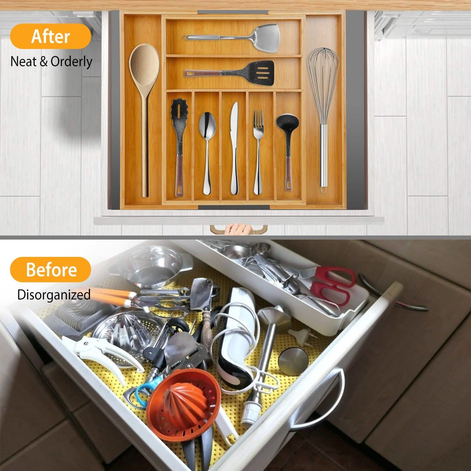 Kitchen Bamboo Expandable Cutlery Utensil Drawer Organizer Closet & Storage - DailySale