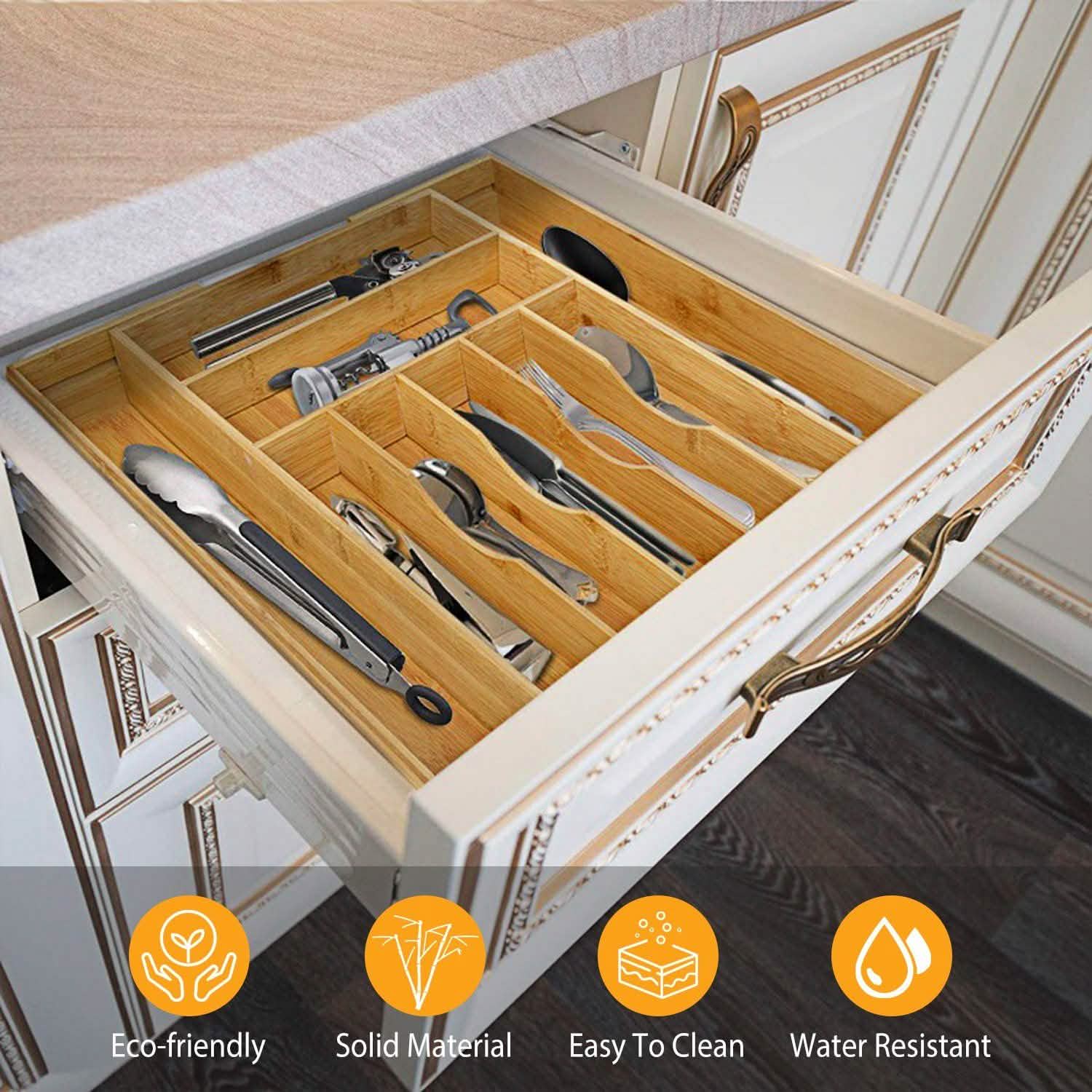 Kitchen Bamboo Expandable Cutlery Utensil Drawer Organizer Closet & Storage - DailySale