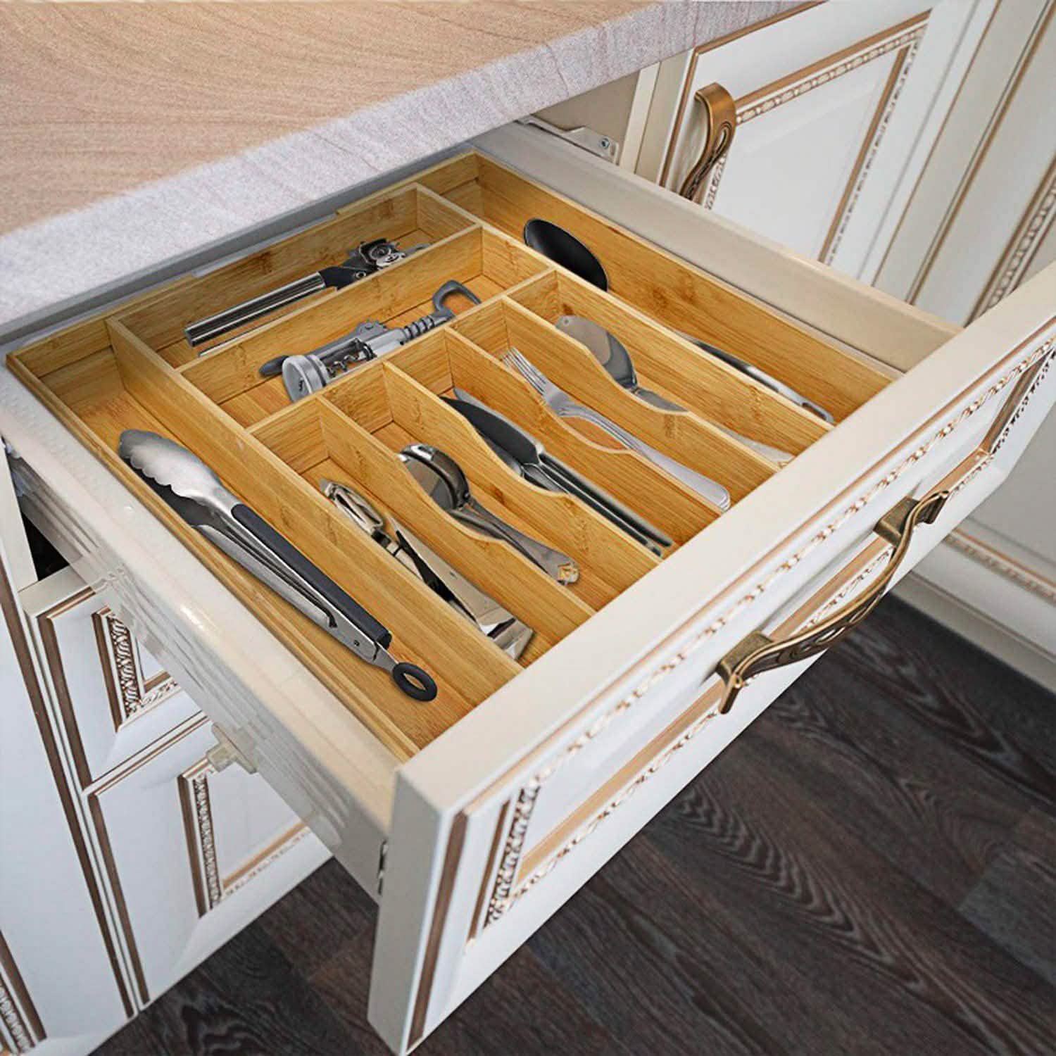 Kitchen Bamboo Expandable Cutlery Utensil Drawer Organizer Closet & Storage - DailySale