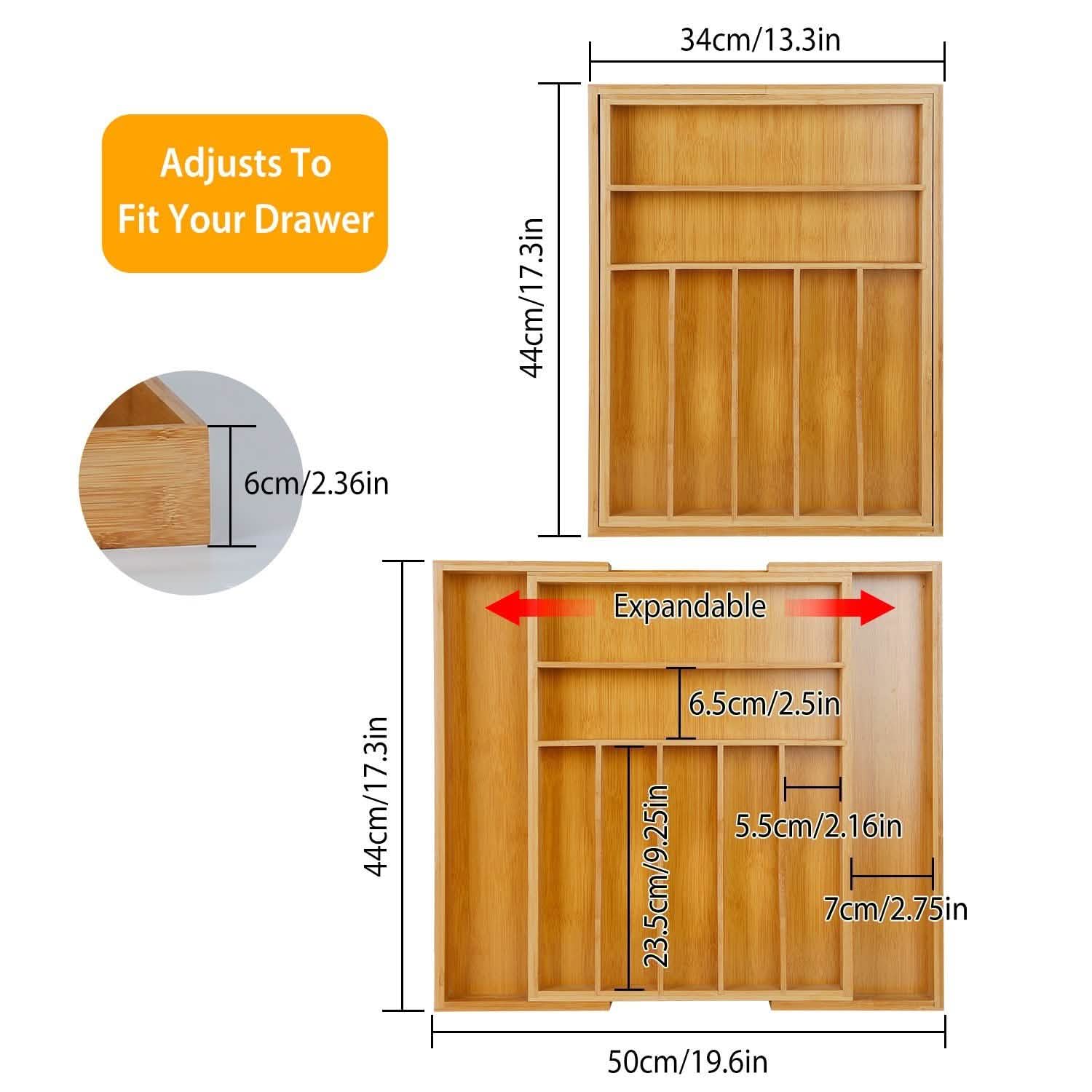 Kitchen Bamboo Expandable Cutlery Utensil Drawer Organizer Closet & Storage - DailySale