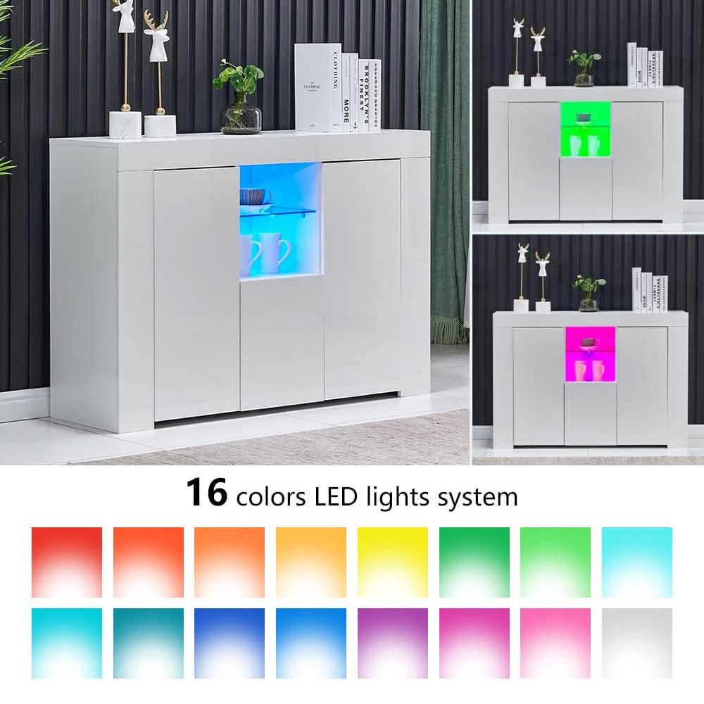 Kitchen Sideboard Cupboard with LED Light Closet & Storage - DailySale