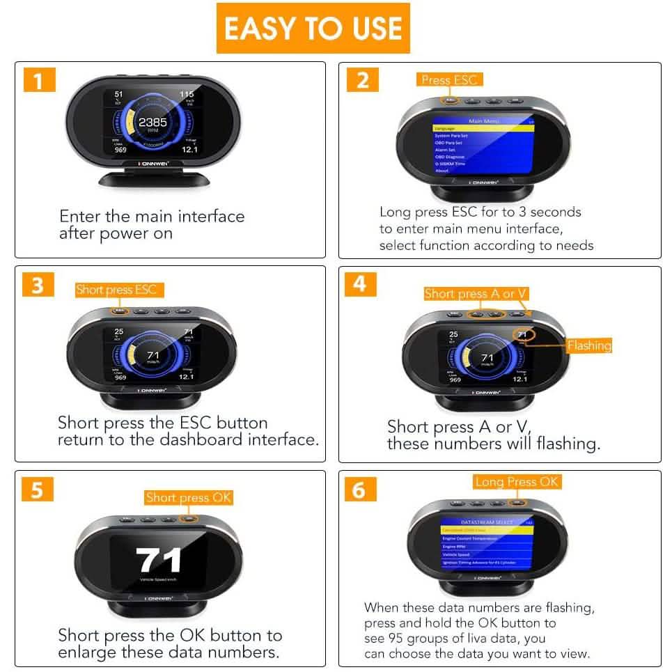 KONNWEI KW206 Car OBD2 HUD Digital Meter RPM Gauge Automotive - DailySale