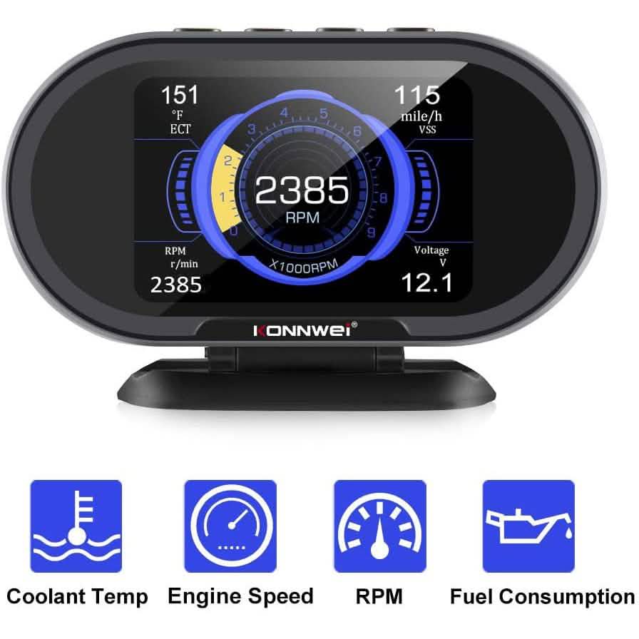 KONNWEI KW206 Car OBD2 HUD Digital Meter RPM Gauge Automotive - DailySale