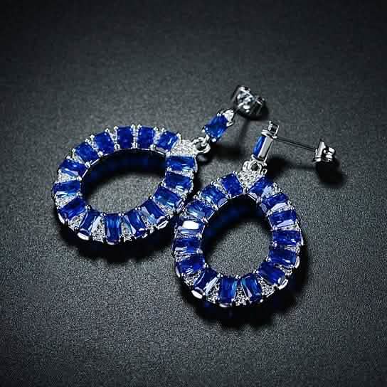 Lab-Created Teardrop Chandelier Earrings in Rhodium Plated - Assorted Colors Jewelry - DailySale