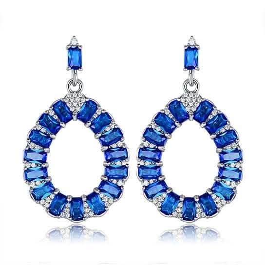 Lab-Created Teardrop Chandelier Earrings in Rhodium Plated - Assorted Colors Jewelry Sapphire - DailySale