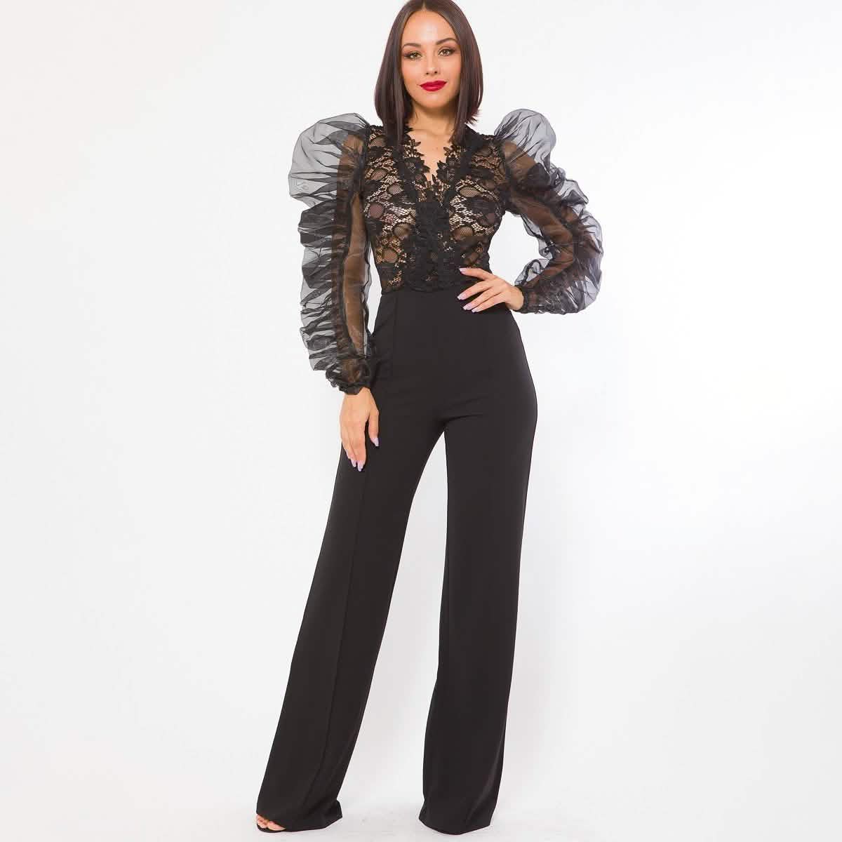 Lace Combined Fashion Jumpsuit Women's Tops S - DailySale