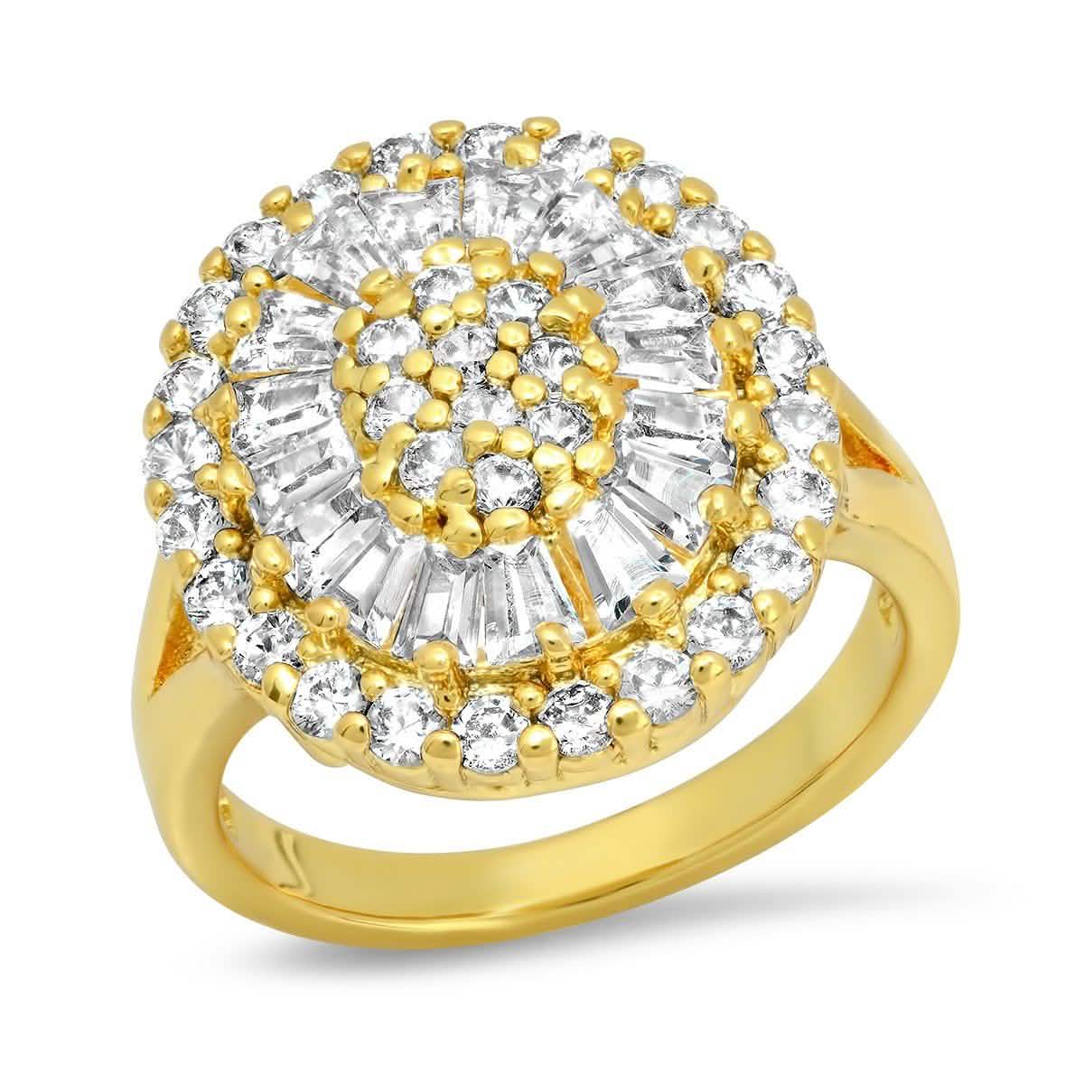 Ladies 18k Gold Plated Brass Oval Simulated Round/Baguettes Diamond Ring Rings 6 - DailySale