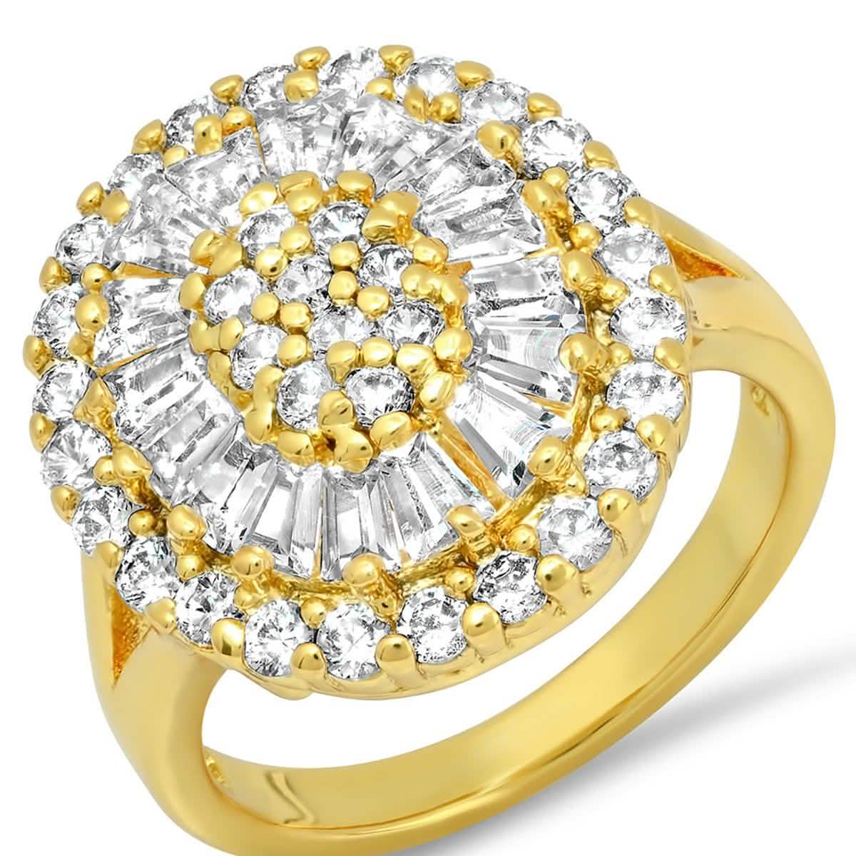 Ladies 18k Gold Plated Brass Oval Simulated Round/Baguettes Diamond Ring Rings - DailySale