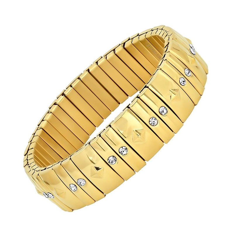 Ladies 18K Gold Studded Stretch Bracelet with Simulated Diamonds Bracelets - DailySale