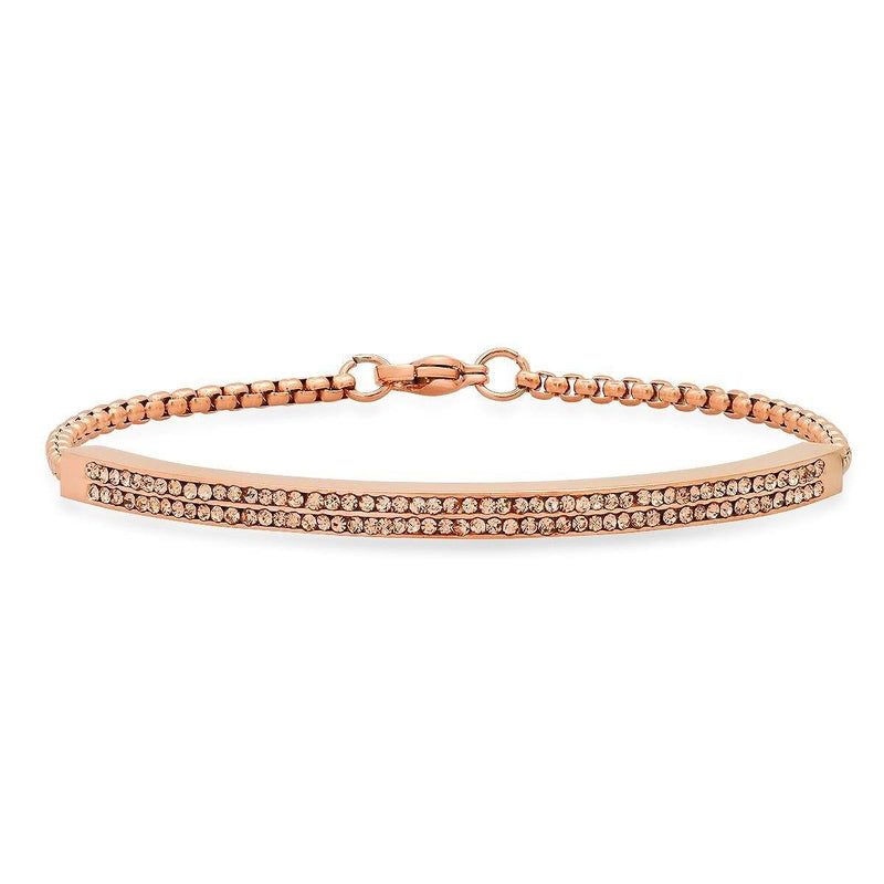 Ladies 18K Rose Gold Plated Stainless Steel Simulated Diamond Channel Setting Bracelet Bracelets - DailySale