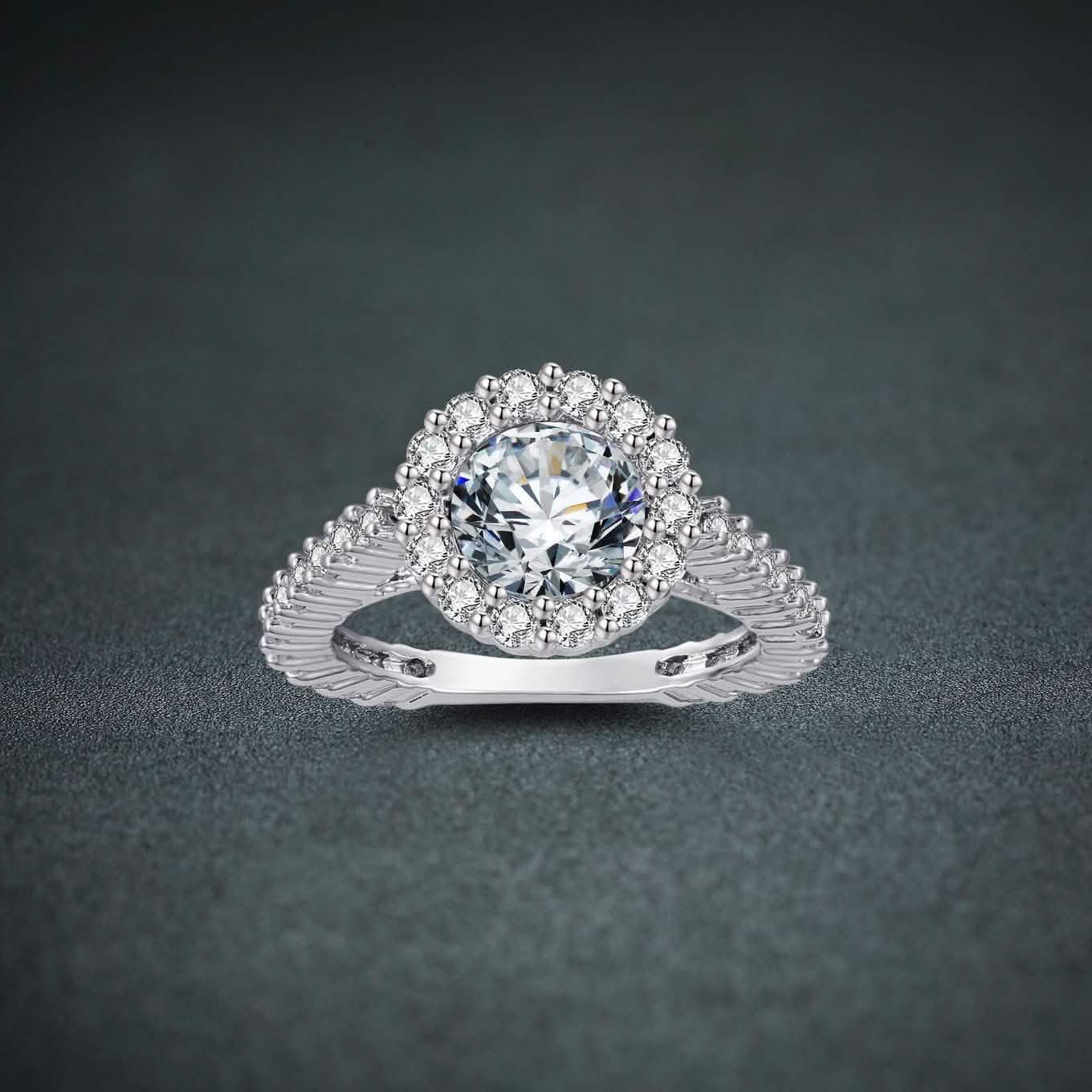 Ladies 18K White Gold Plated Brass Engagement Ring Adorned with Swarovski Crystals Rings - DailySale