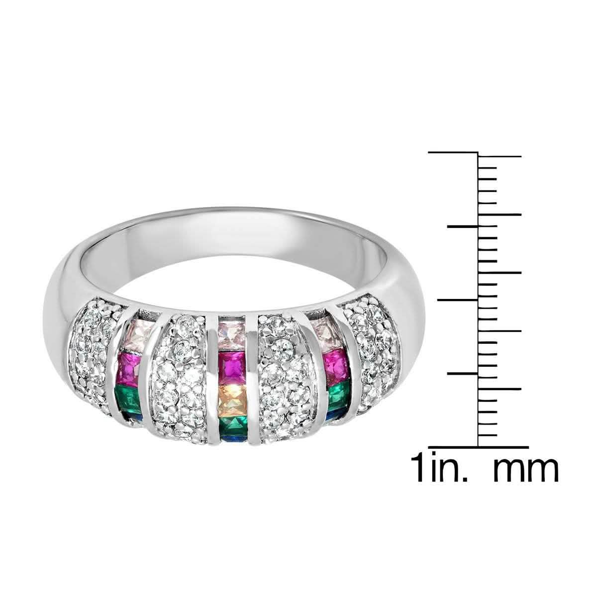 Ladies 18K White Gold Plated Brass Simulated Multi Colored Diamond Ring Rings - DailySale