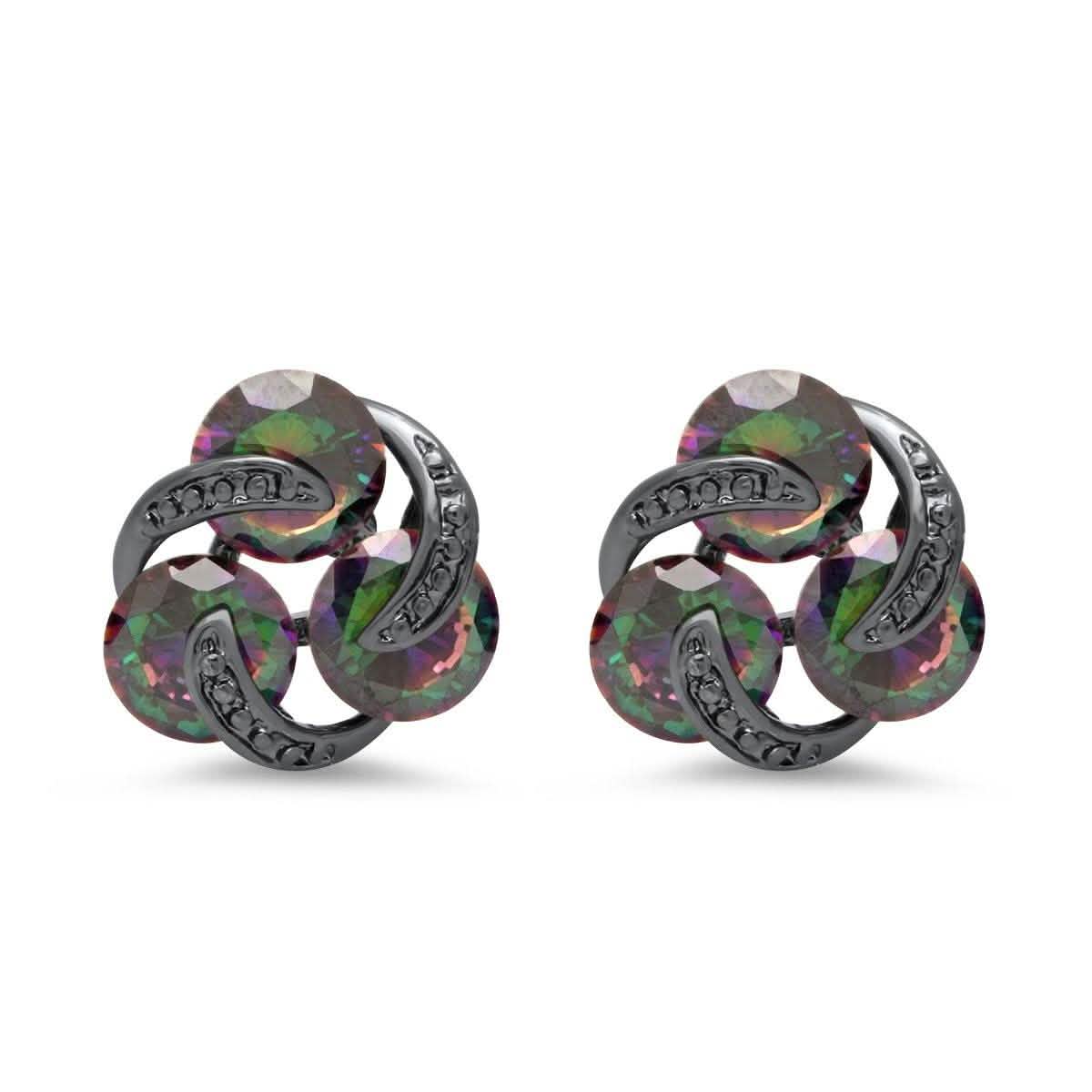 Ladies Black Ip Brass Rainbow Simulated Diamond Cluster Stud Earrings Earrings - DailySale