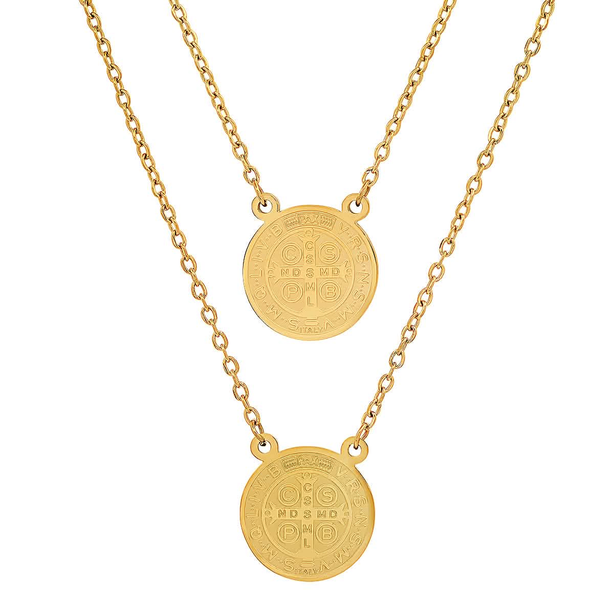 Ladies St. Benedict Double Circle Laser Engraved Scapular Religious Necklace Necklaces - DailySale