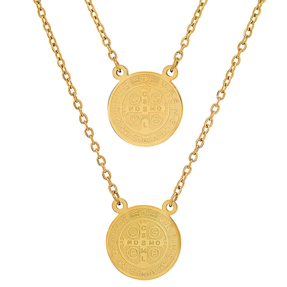 Ladies St. Benedict Double Circle Laser Engraved Scapular Religious Necklace Necklaces - DailySale