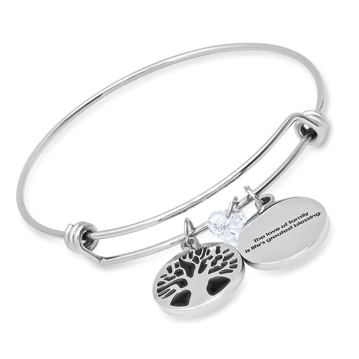 Ladies Stainless Steel The Love of Family, Tree of Life and Heart Shape Swarovski Crystal Bangle Bracelets - DailySale